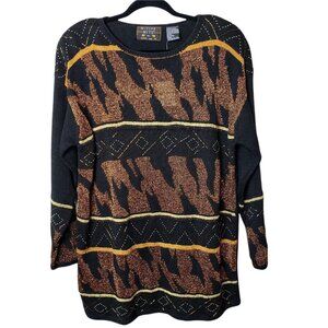 N8tive Nits Sandi And Jo Womens Black Bronze Beaded Pullover Sweater Size XL